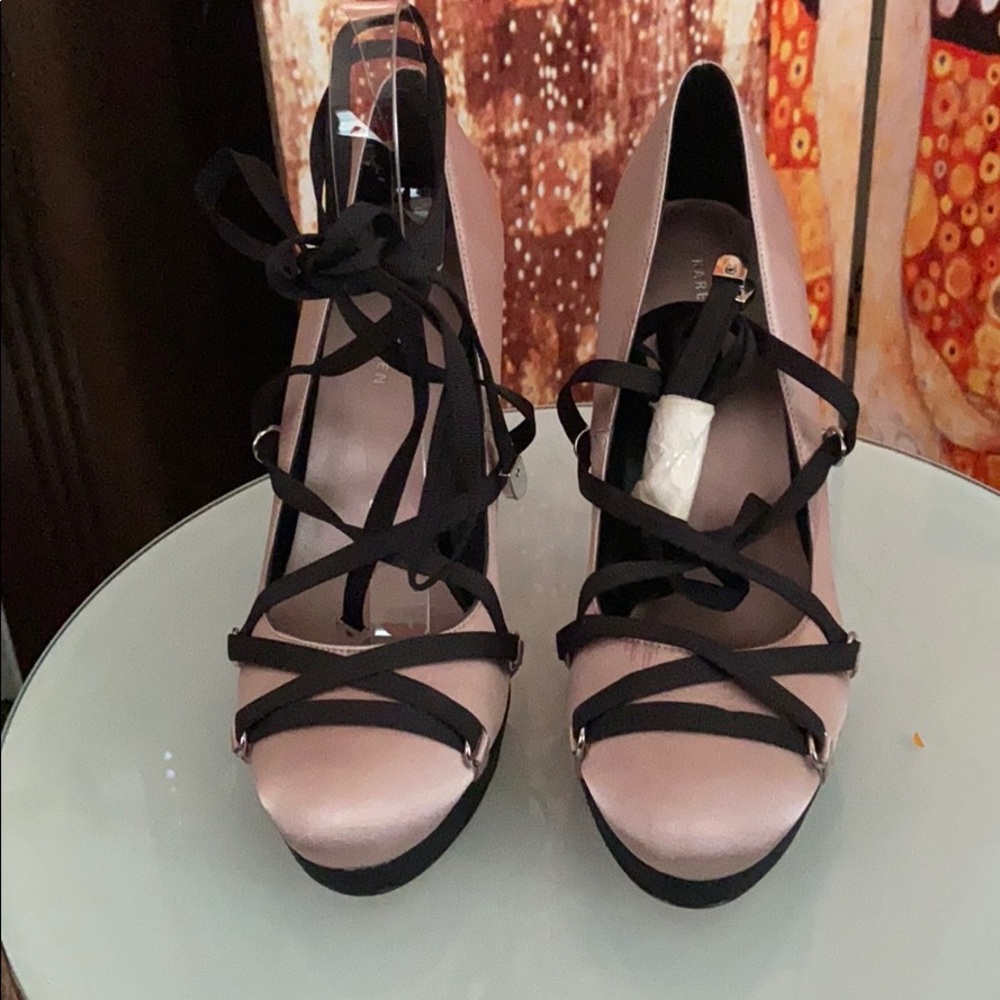 Pink and Black tie up shoes